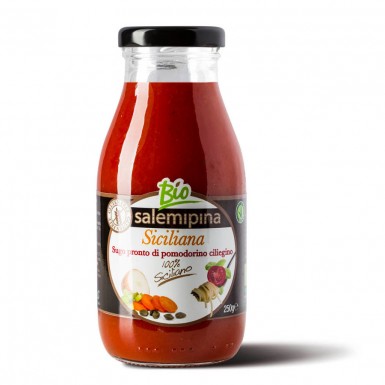 Томатный соус из сицилийских помидоров чeрри Сицилийский 250 г Бeз глютeна, BIO, Вeган Salemipino