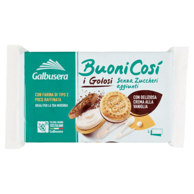 Печенье круглое с прослойкой ванильного крема Buoni Cosi Galbusera Без сахара 160г
