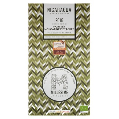 Шоколад Органический Премиум темный с нугой и фисташками 65% какао Никарагуа ручной работы, без глютена 70 гр.Millesime