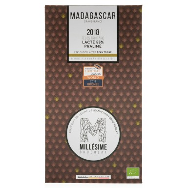 Шоколад Органический Премиум молочный с миндально-ореховым пралине 55% какао Мадагаскар ручной работы, без глютена 70 гр. Millesime