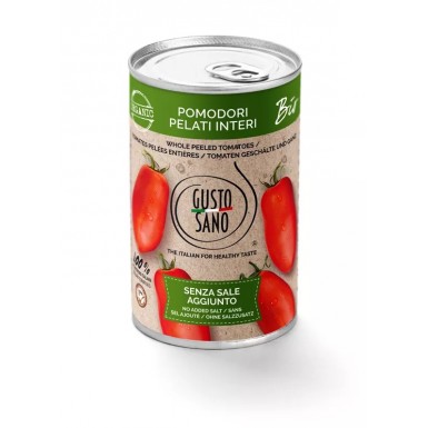 Органические цельные очищенные помидоры в собственном соку 400 гр. (без добавления соли и сахара) Gusto Sano